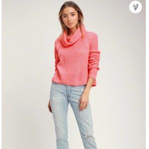 Lulus Anzen Coral Pink Cowl Neck Sweater Large